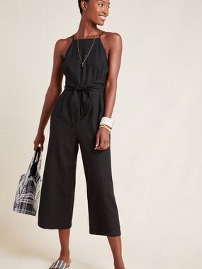 Anthropology Greylin Linen Black Jumpsuit